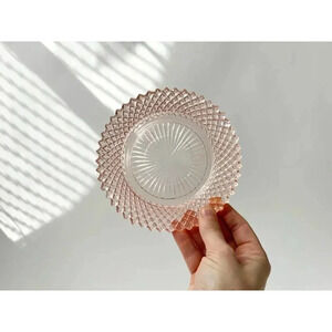Pink Depression Era Anchor Hocking  Diamond Point Waffle Glass Vintage Plate